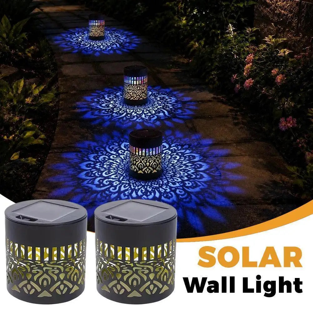 Solar Mandala Projection Waterproof Lantern, Hollow LED Wall Light for Backyard Pathway Courtyard Outdoor Night Decor