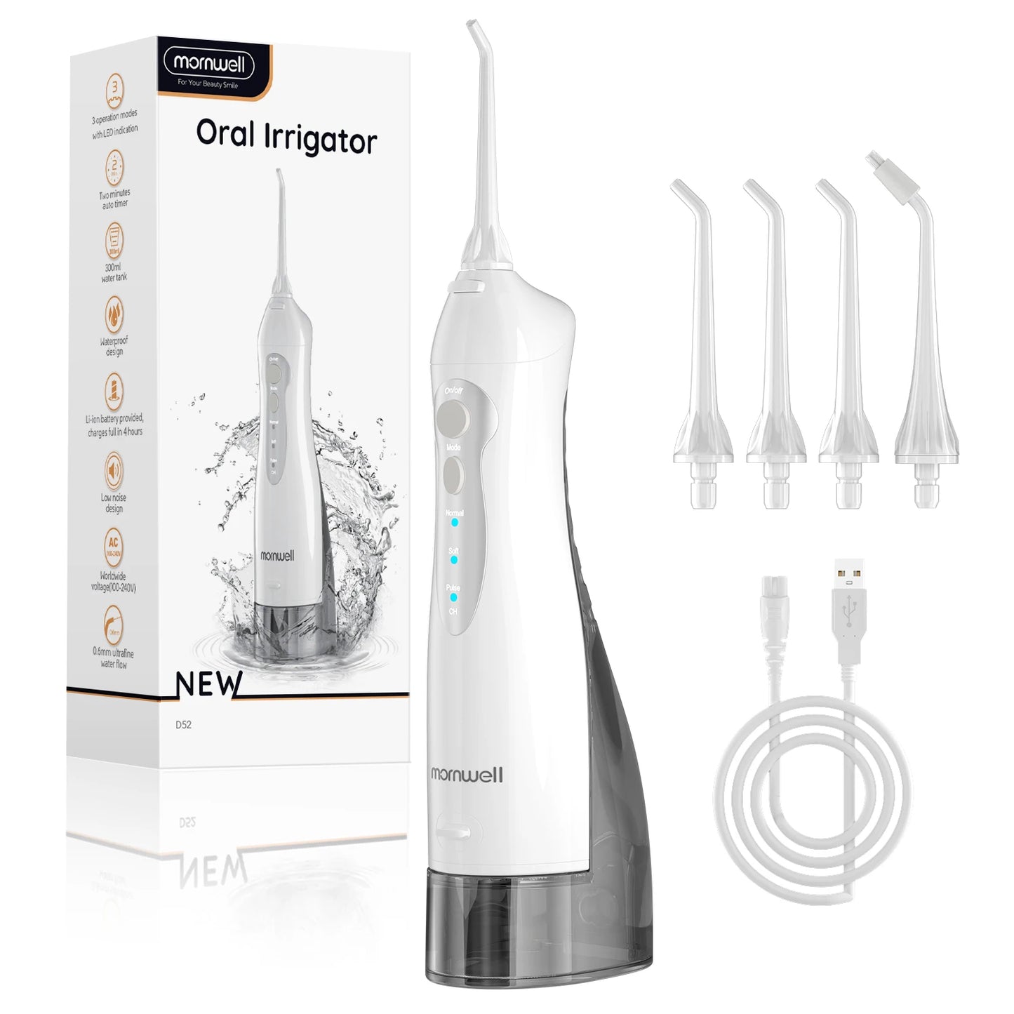 Water Dental Flosser Cordless Oral Irrigator with 300ml 5 Tips 4 Modes USB Charger Portable Travle Irrigation Dental Cleaner