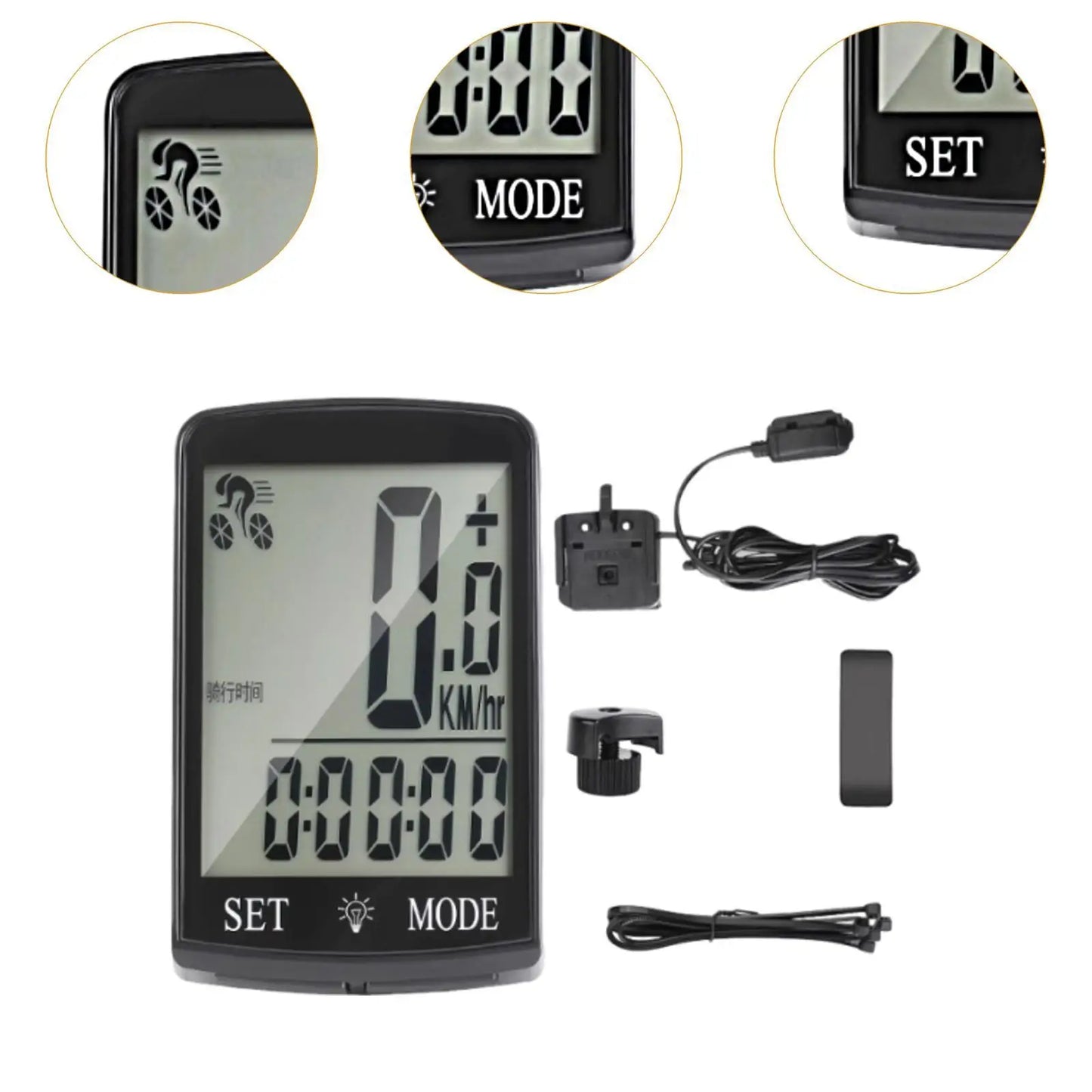 Bike Computer with 3'' Large LCD Display Compact Cycling Computer Odometer