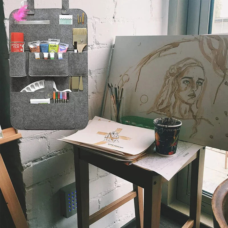 Car Back Seat Hanging Felt Storage Bag Multi-pocket Phone Ipad Water Cup Tissue Magazine Storage Bag Anti-kick Pad Car Organizer