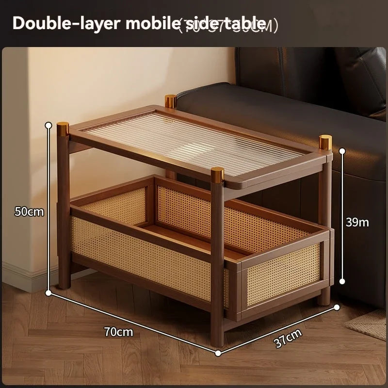 Sofa side table, movable coffee table, small cart, living room small table, bedside side cabinet with wheel storage rack