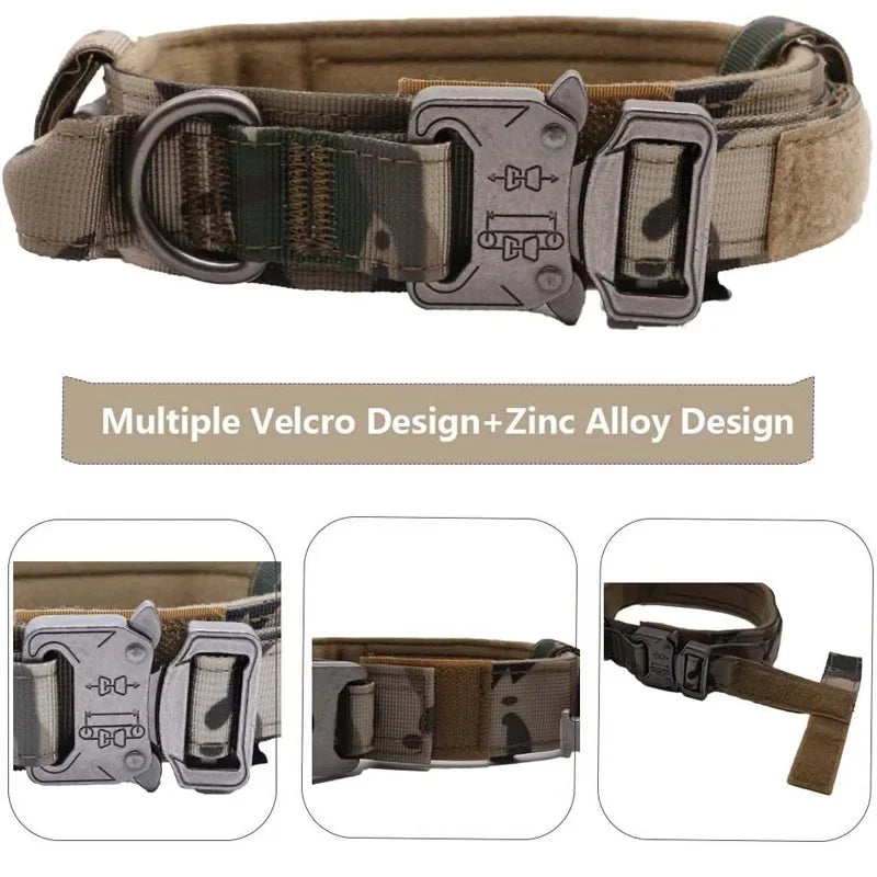 Tactical Dog Collar Training Set Heavy Duty Outdoor AntiPull Leash Metal Buckle Collar Reflective Stitching for Medium Large Dog