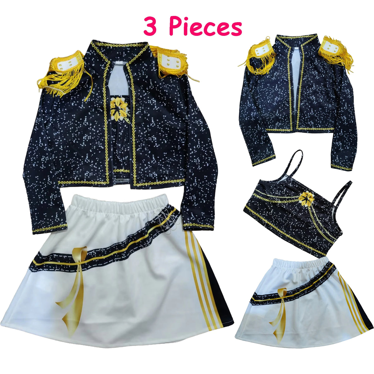 Cool Girl Cosplay Golden Costume Kids 3D Print Idol Group Singing Stage Performance Costume Child Halloween Party Clothes Suit