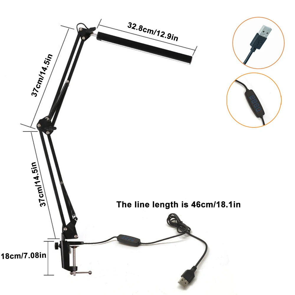 LED Single-Head Eye-Caring Desk Lamp 10 Brightness Levels 3 Lighting Mode Flexible Gooseneck Clamp Study Lamp USB PC Monito Lamp