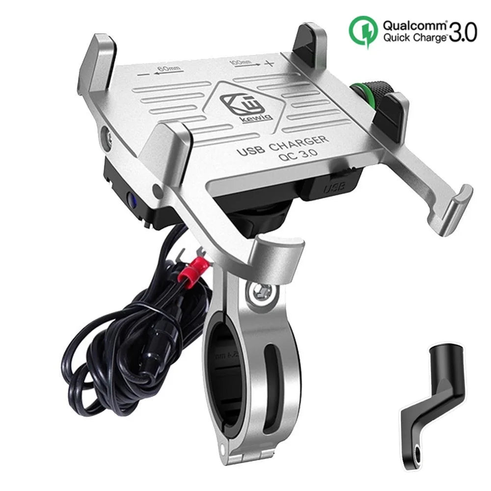 Whole Aluminium 12-24V Motorcycle Phone Holder USB Charger QC3.0 Fast Charging Mount Bicycle Handlebar Bracket for iPhone Huawei