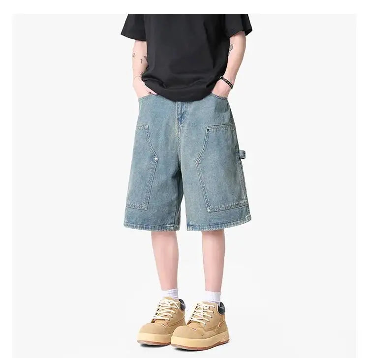 IEFB Workwear Men's Denim Shorts Multi Pocket Wide Leg Baggy Fit Casual Summer Streetwear Casual Cargo Jeans 9X2957