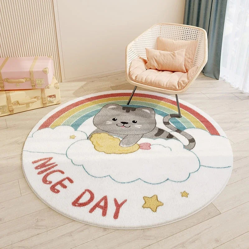Rainbow cartoon Round Carpet Bedroom Animal Non-slip bedside area carpet Soft plush children's play mat Comfortable home decor