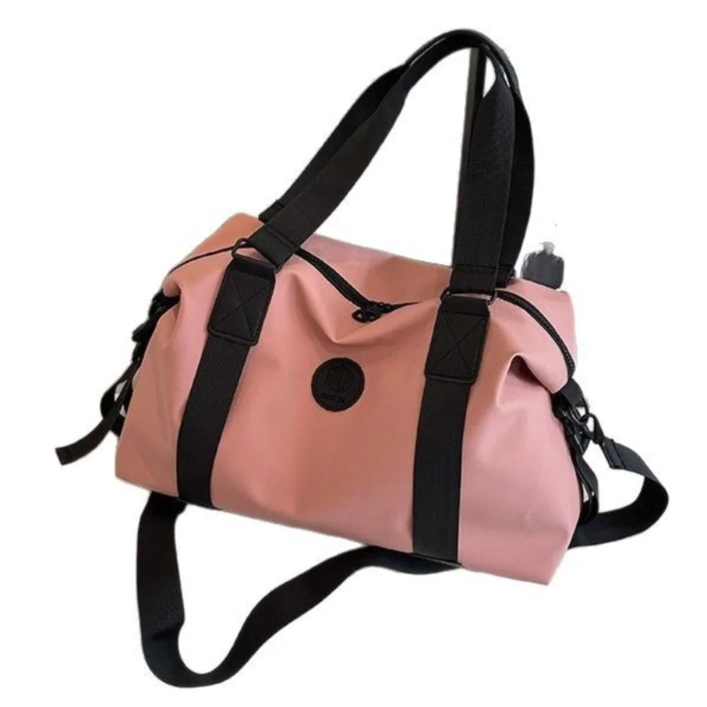 Large-Capacity Womens Travel Tote Bags Solid Color with Zipper Gym Fitness HandBag Overnight Bag Duffel Bag Sports Shoulder Pack