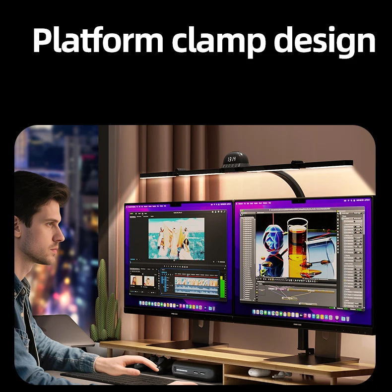 LED Full Spectrum Eye-Caring Architect Desk Lamp with Clamp Flexible Gooseneck 120cm Foldable 4-Head Stepless Dimming Lamp