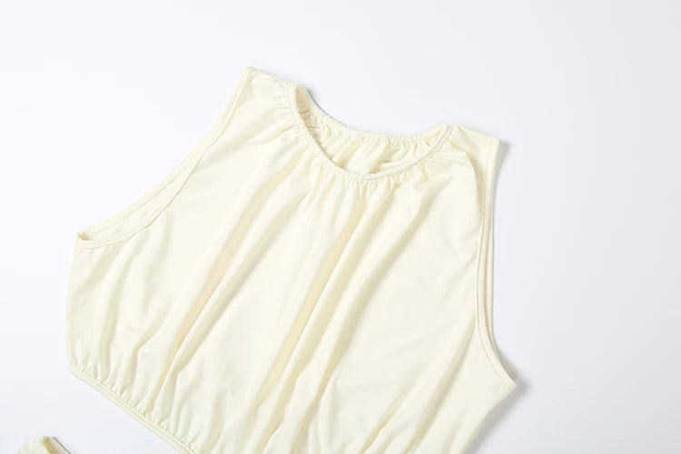 Sisterlinda Metal Patchwork Waistless Long Dresses Women o-Neck Sleeveless Summer Vacation Y2K Style Ruched Elegant Vestidos