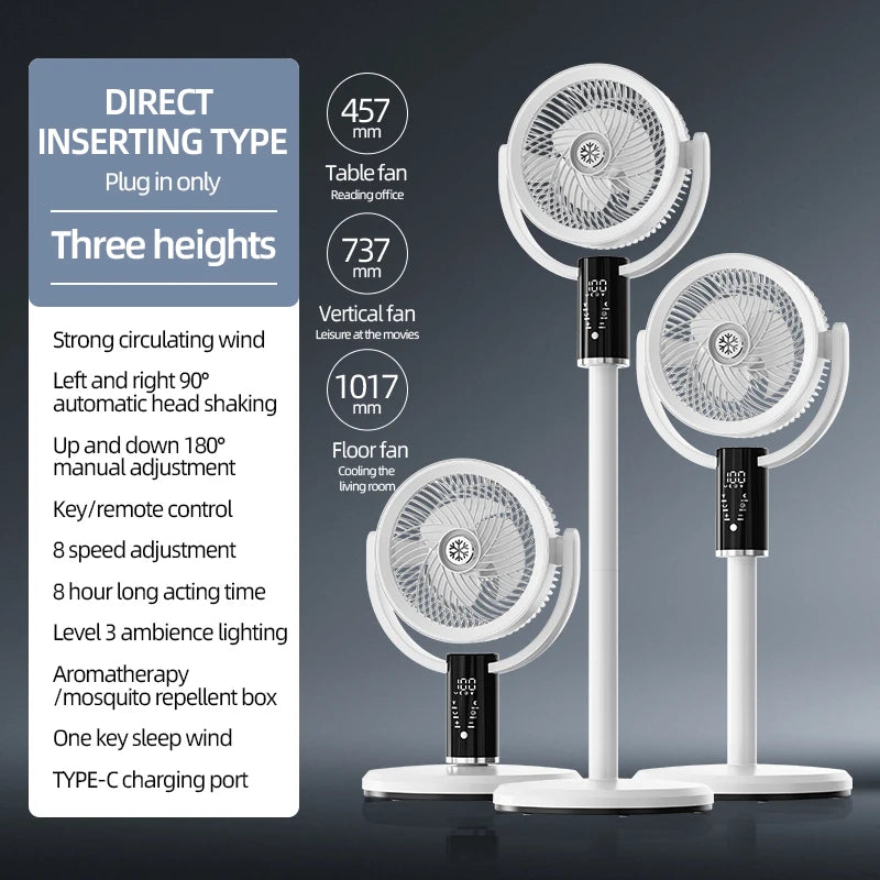 Floor Standing Fan Remote Control 6000mAh USB Rechargeable Height Adjustable Air Circulator for Camping Home Office Sturdy Base