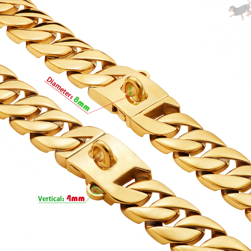 32mm Metal Pet Choker Large Dog Collar Gold Silver Stainless Steel Chain Dog Accessories for Cane Corso Labrador Rottweiler
