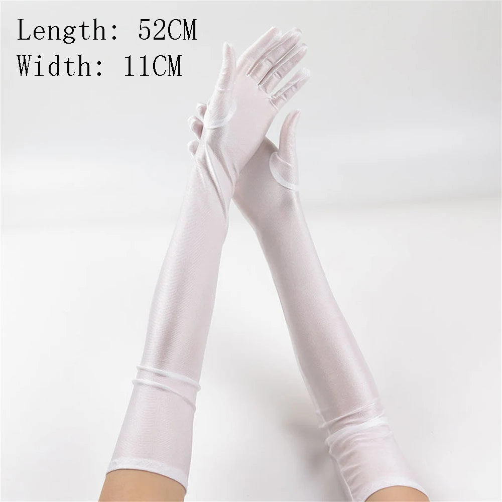 1pcs Women's White Spandex Gloves Stretch 52cm Elbow Long Sun Block Uv Protection Wedding Cosplay Costume Evening Opera Glove Bl