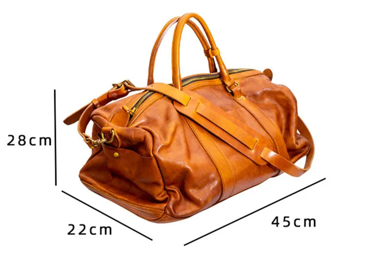Vintage fashion luxury genuine leather men's travel bag outdoor weekend large capacity crossbody bag real cowhide women handbag