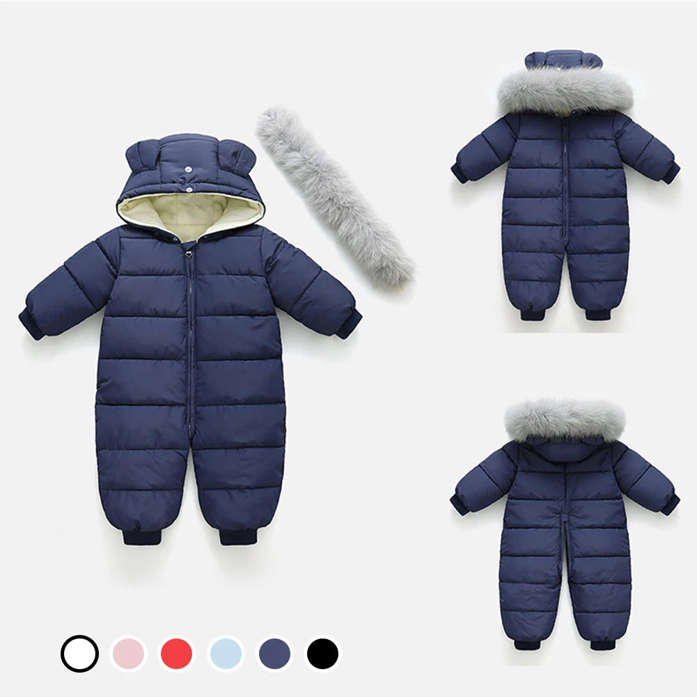 Baby Fur Hooded Jumpsuit,Waterproof -30 Degrees Snowsuits,Toddler Children's Winter Overalls,Infant Boys Girls Down Jacket 1-3T