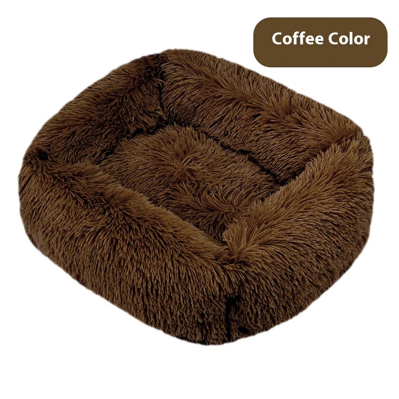 Square plush pet bed, provides warmth in winter, suitable for cats and dogs, can be used as a mattress, pet supplies
