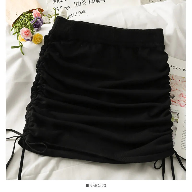 Women's High Waist Ruched Drawstring Bodycon Mini Skirt Stretchy Knit Casual Party Clubwear Summer Bodycon Short Skirt