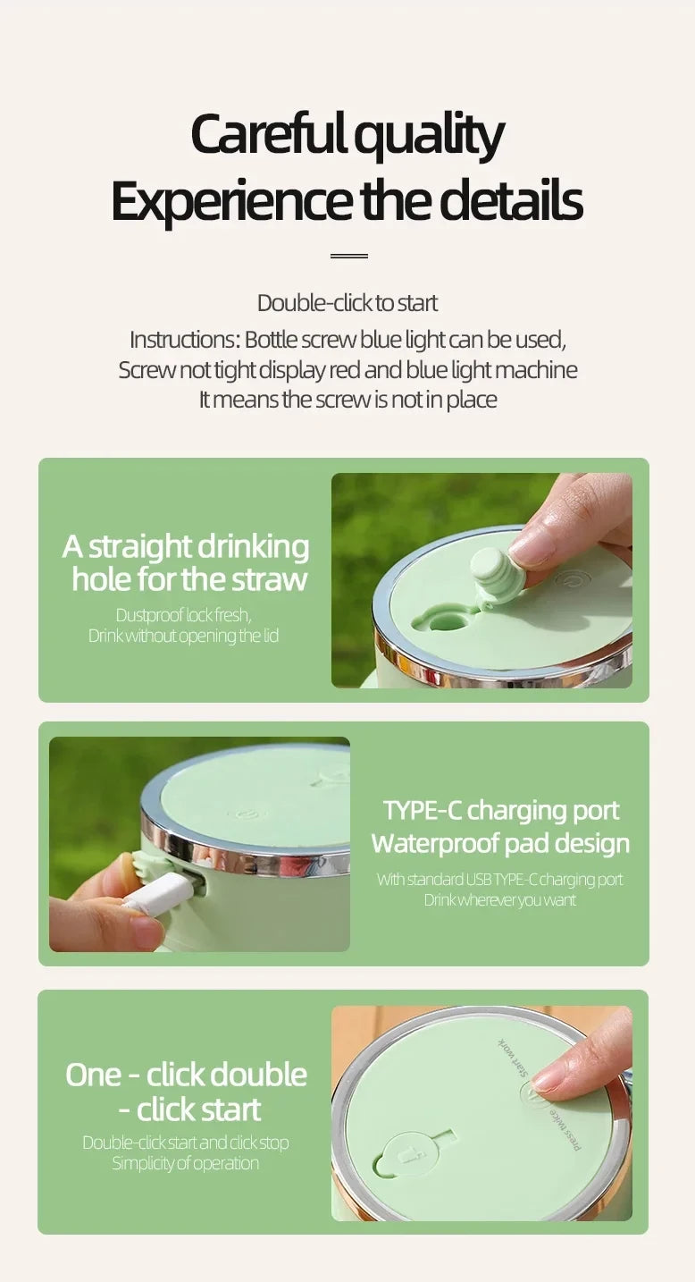 Wireless Portable Juicing Bucket Electric 800ml Sports Cup Fresh Fruit Juicer With Large Capacity and 10 Stainless Steel Blades