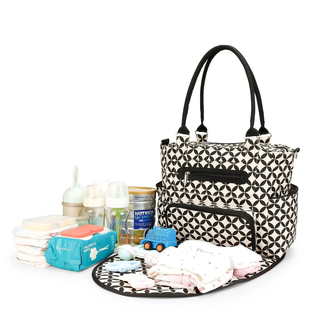 Women Shoulder Bag Travel 7 Pcs/Set Baby Diaper Bags Go Out Large Capacity Newborn Nappy  Bag with Changing Pad Multi-functional