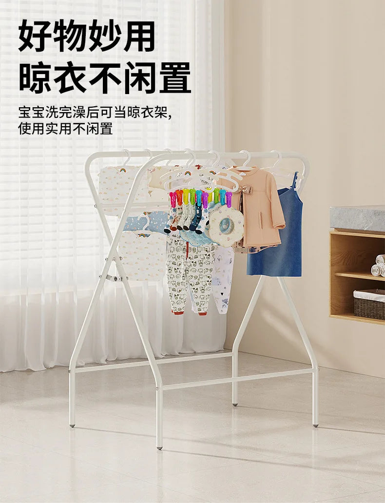 Foldable Baby Bathtub with Stand Set Newborn Bath Station No Bend Heightened Rack Infant Bath Tub with Drying Clothes Stand