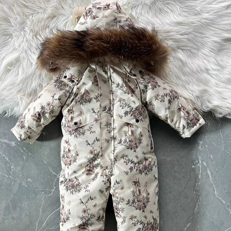 Autumn Winter Children Baby Girls Cotton Floral Jumpsuits Single-Breasted Cute Floral Chic Baby Overalls Kids One-Piece Pants