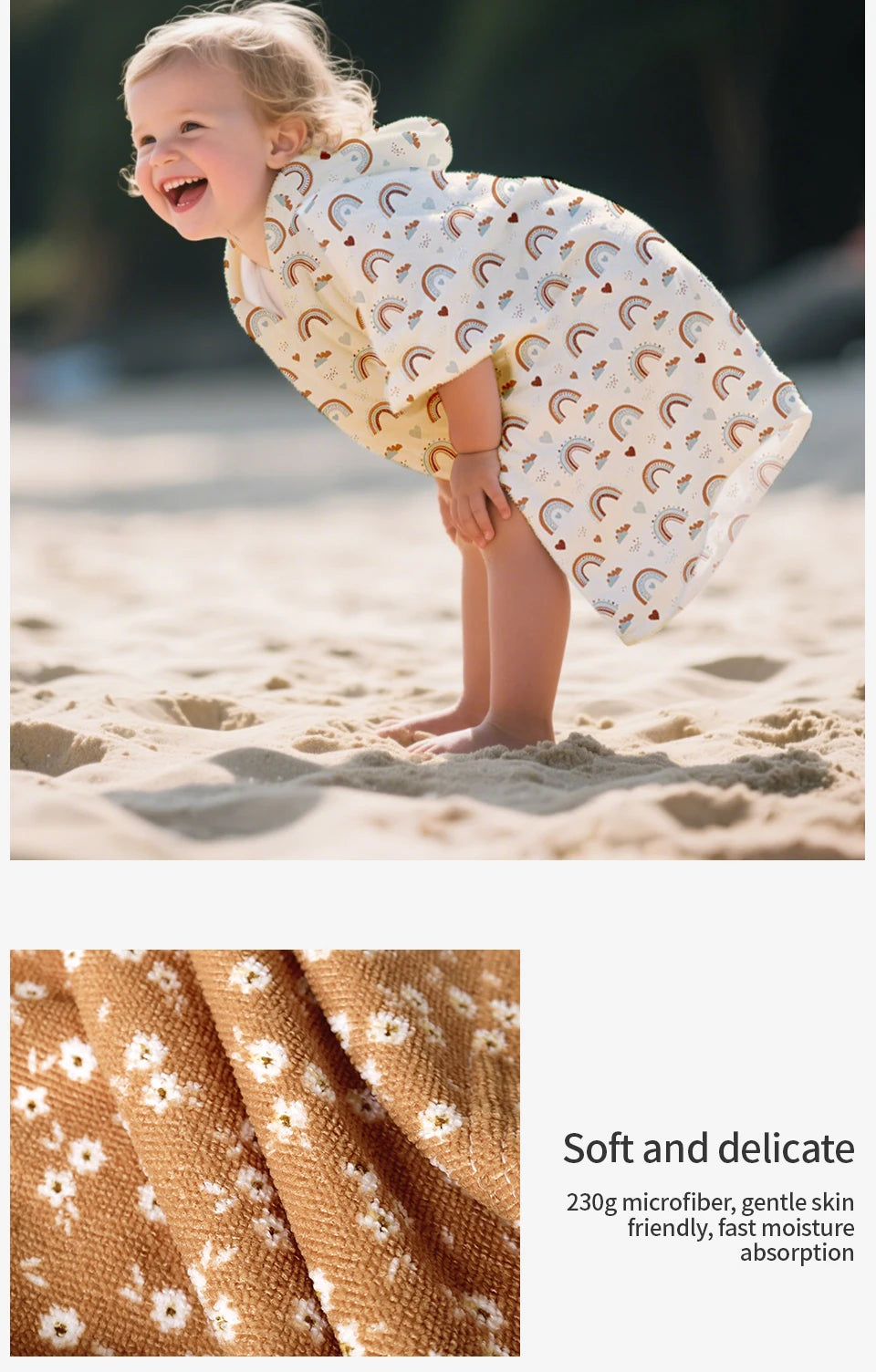 Kangobaby Hooded Bathrobe, Children's Soft Plush Warm Printed Bathrobe Pajamas, Suitable for Children Aged 1-5 Years Old