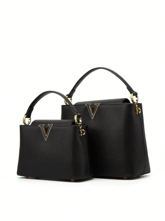 New 2025 simple V-shaped decorative handheld fashionable messenger bag trendy bucket women's small bag