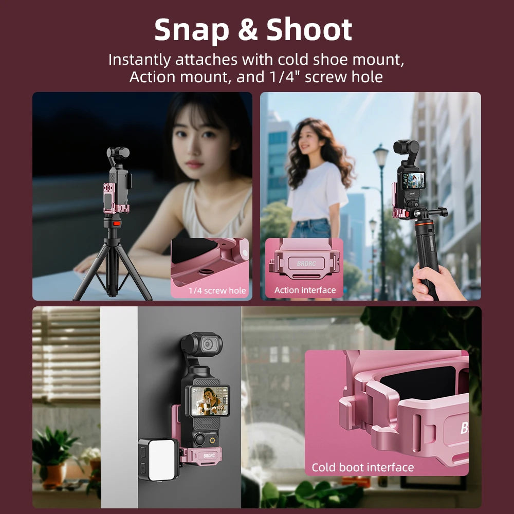 BRDRC Multi-Function Expansion Magnetic Mount for DJI Osmo Pocket 3,Aluminum Alloy Base,Pocket 3 Quick Release Accessories