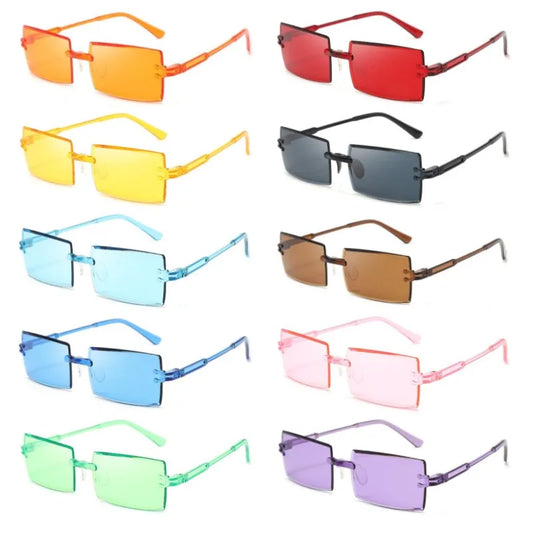 Fashion Women Rimless Rectangle Shade Gradient Eyewear Vintage Colors Sunglasses Summer Goggles UV400 Outdoor Travel Sun Glasses