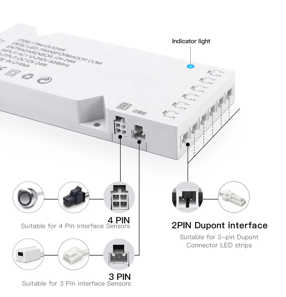 DC12V LED Lighting Transformer With Dimmable Touch/Hand Sweep Motion Sensor Switch Power Supply LED Driver 4-10 Dupont Ports