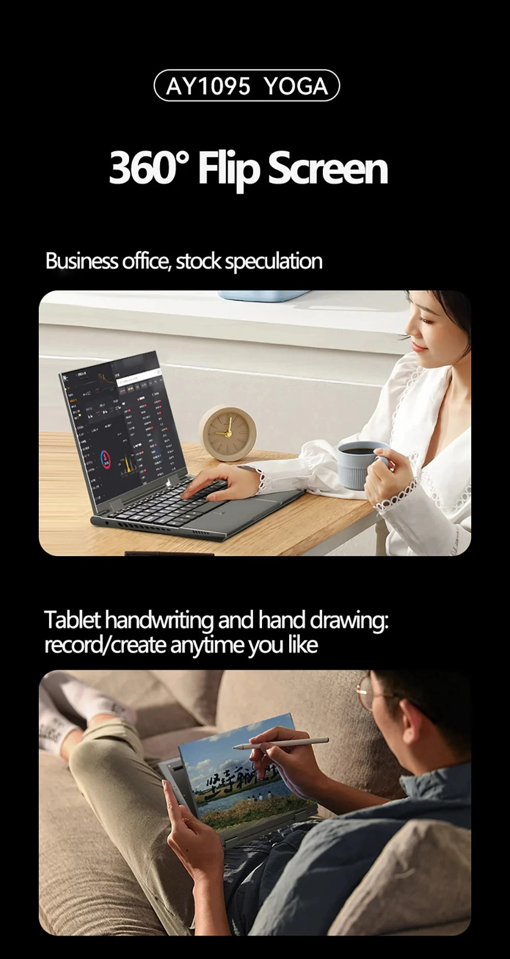 NEW 10.9 Inch 360° Fold Mini Laptop Intel N95 Touchscreens 16GB DDR5 Computer Notebook 2TB SSD Backlit Keyboard Tablet Laptop