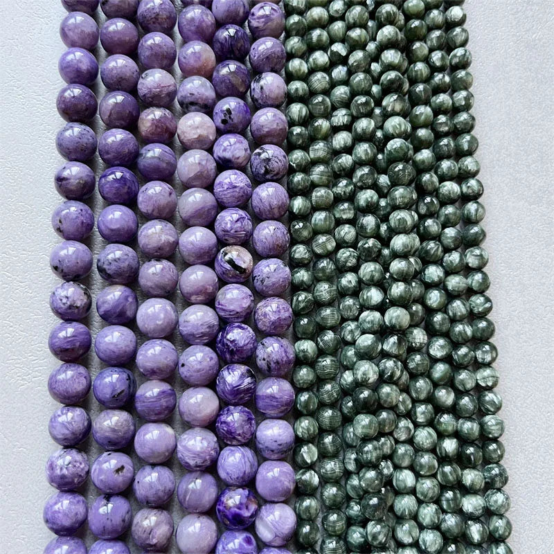 6MM Green Charoite 10MM Purple Jade Effect Natural Genuine Seraphinite Gemstone Loose Beads for Jewelry Design DIY Clinochlore