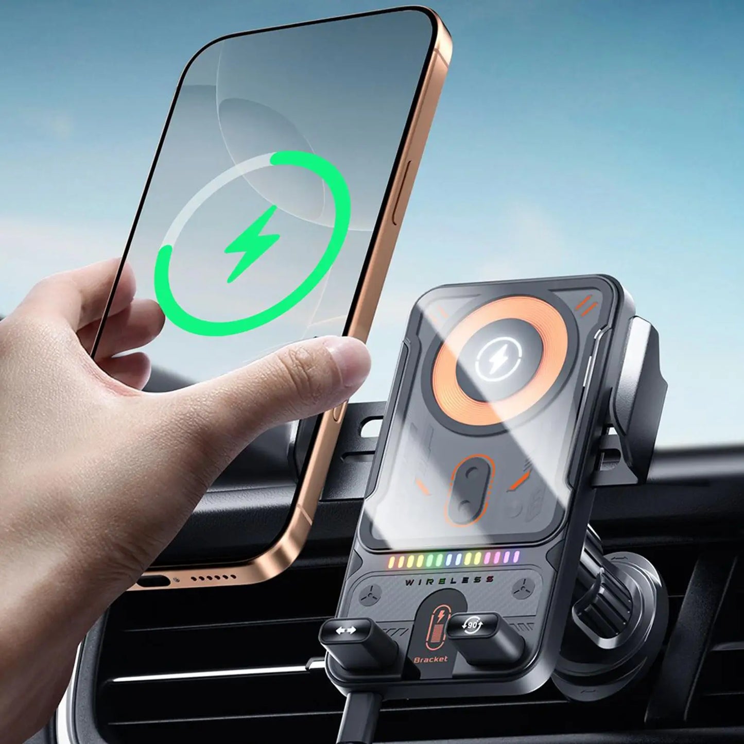 15W Auto-Clamping Wireless Car Charger Mount Fast Charging Air Vent Phone Holder with One-Hand Operation for Driving