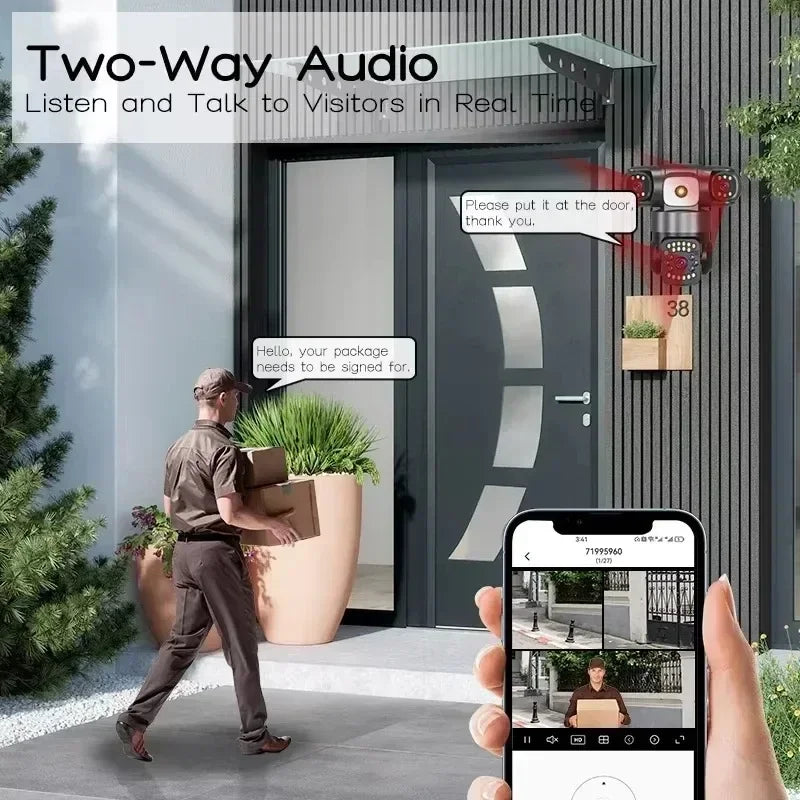 15MP Wifi Security Monitor Cameras PTZ Outdoor Waterproof Three Lens Three Screens Camera 10X Zoom Human Detection Wireless Cam