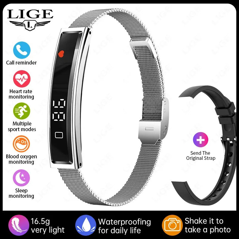 LIGE Ladies Smart Bracelet Men Health Sleep Heart Rate Monitoring Fashion Sports Band Fitness Tracker Smart Wristwatch For Women