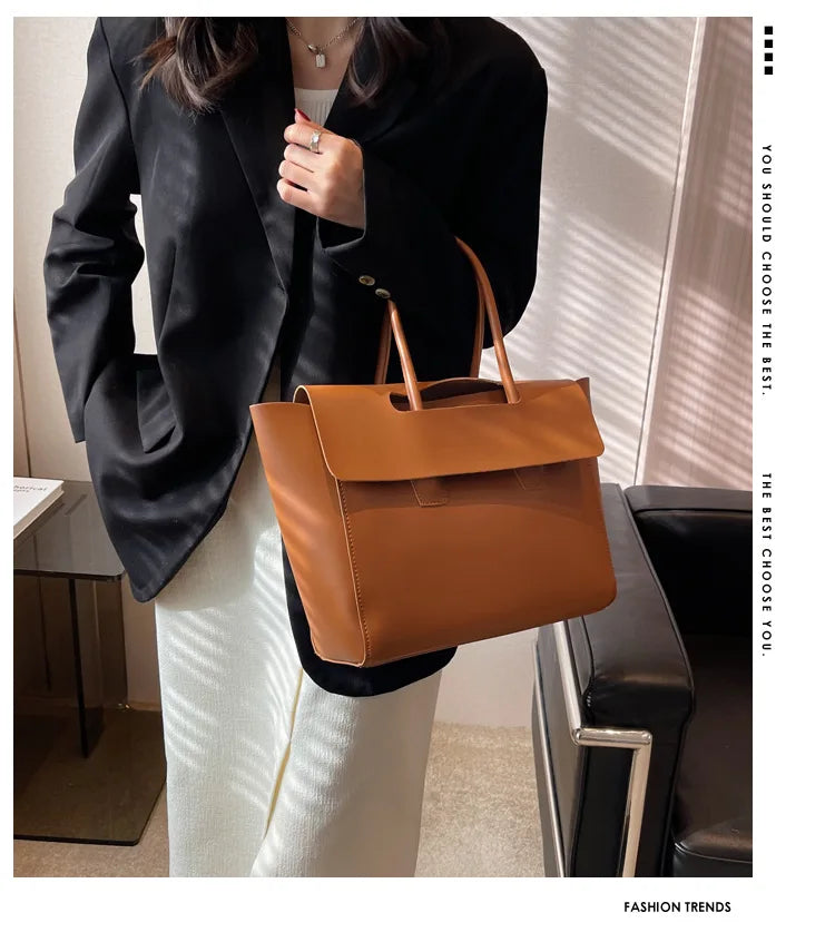 Large Capacity Women's Tote Bag Luxury PU Leather Shoulder Bag French Vintage Top-handle Handbag Casual Commute Shopper Bags