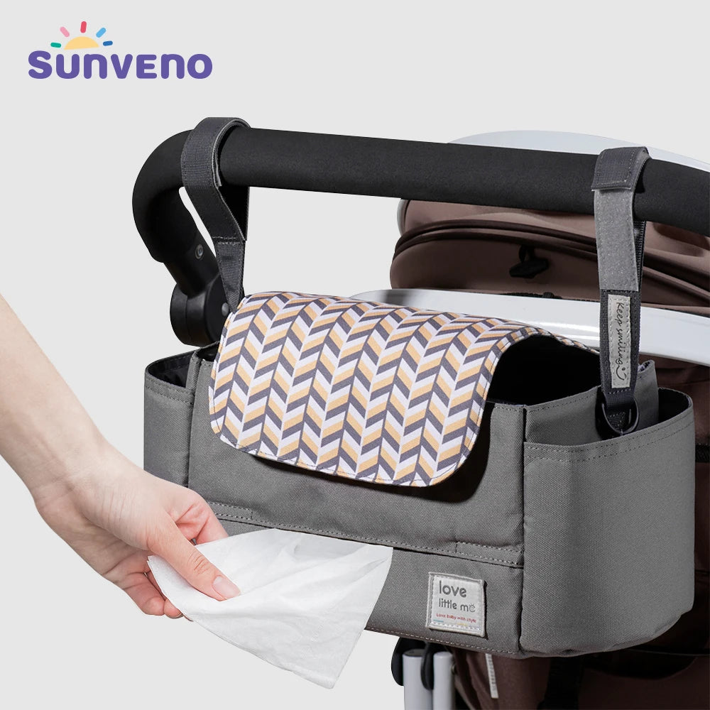 Universal Baby Stroller Organizer Expandable Diaper Bag with Shoulder Strap,Cup Holder,Zipper Pocket Stroller Accessories Travel