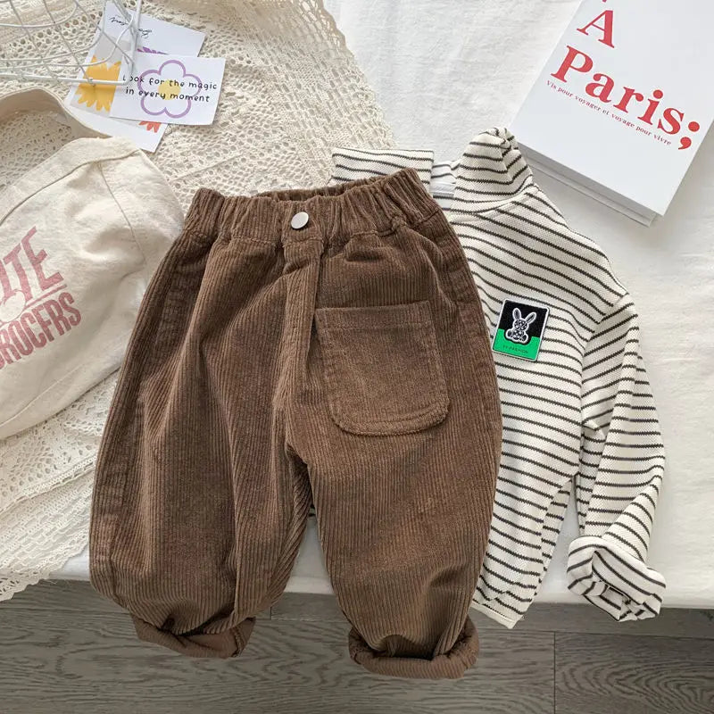Boy Korean Children's Clothing Spring Fall Kids Trousers Corduroy Boys Pants Solid Pants Baby Girls Outfit Clothes for Teenagers