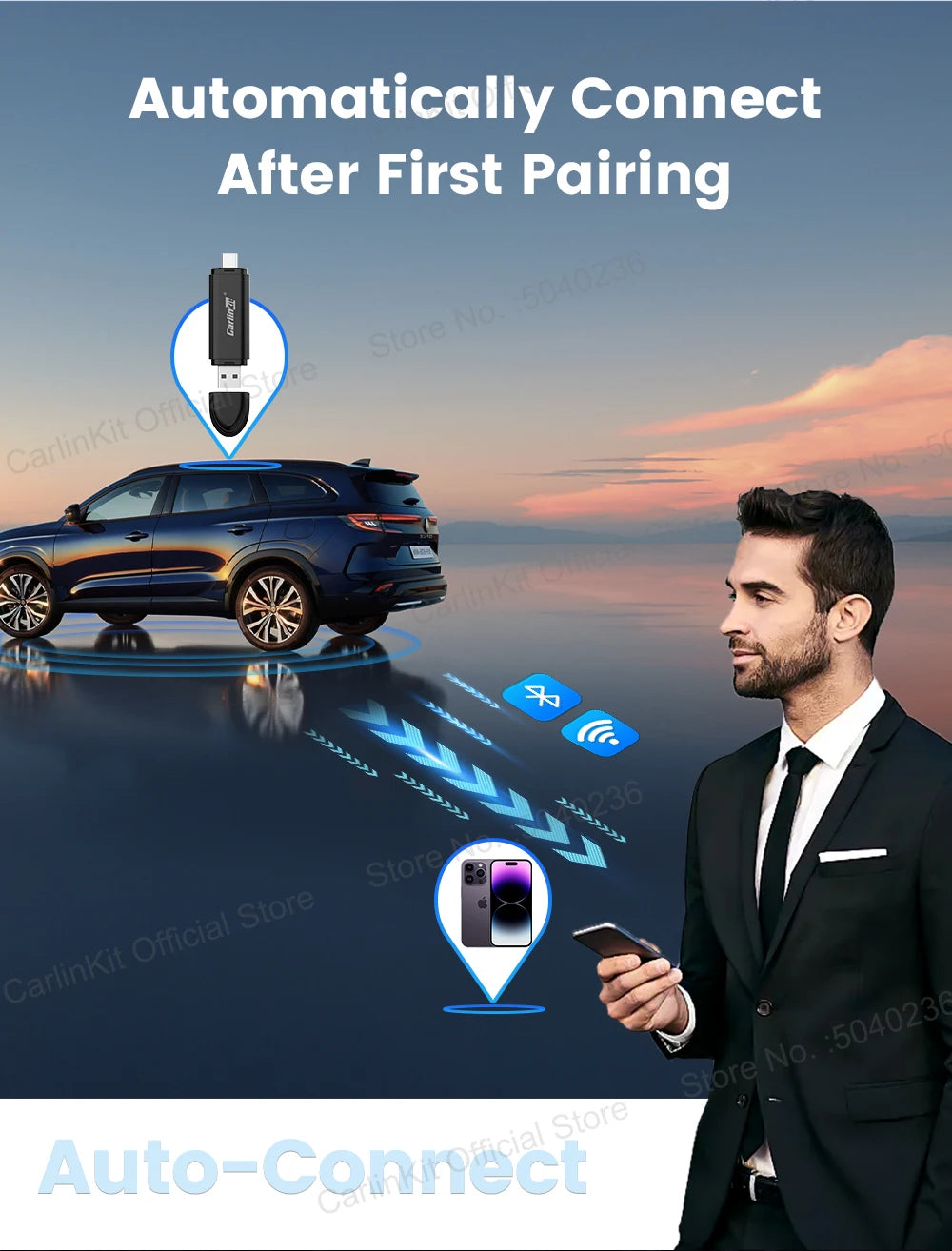 CarlinKit Mini 5 CarPlay Wireless USB Dongle Plug &Play Split Screen Wired To Wireless Adapter For Benz Kia Volvo Mazda MG Ford