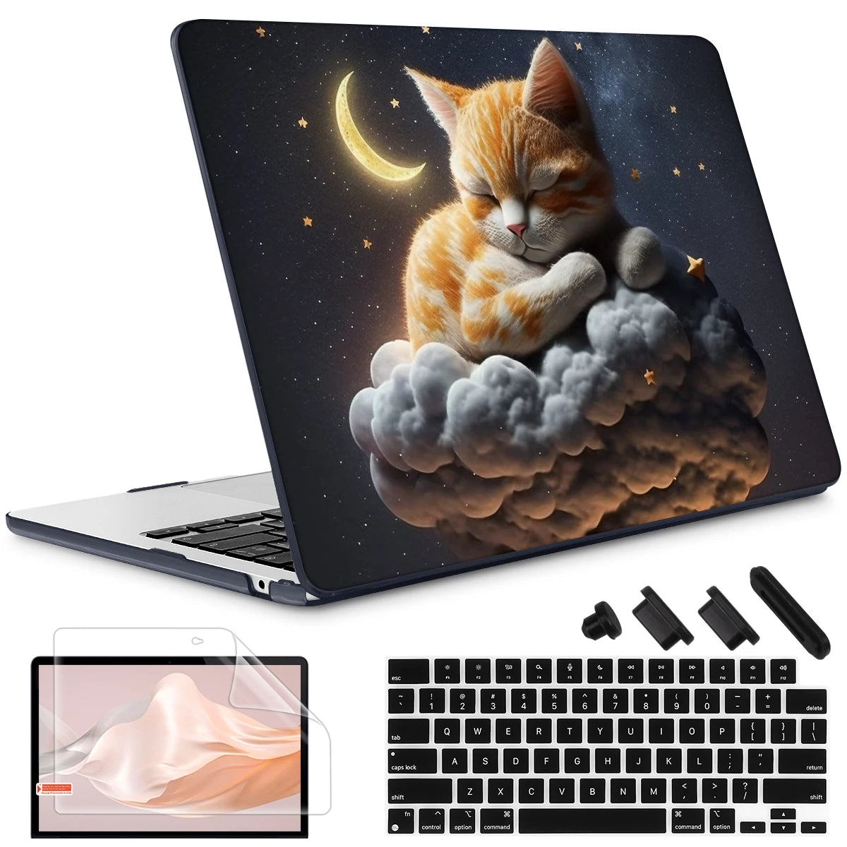 The Crown Cat Hard print case for MacBook 2025 M4 Air Pro 13 14 16 M2 2022 2023 A2681 A2779 A2780 Retina A1502 A2337 M1 A2289