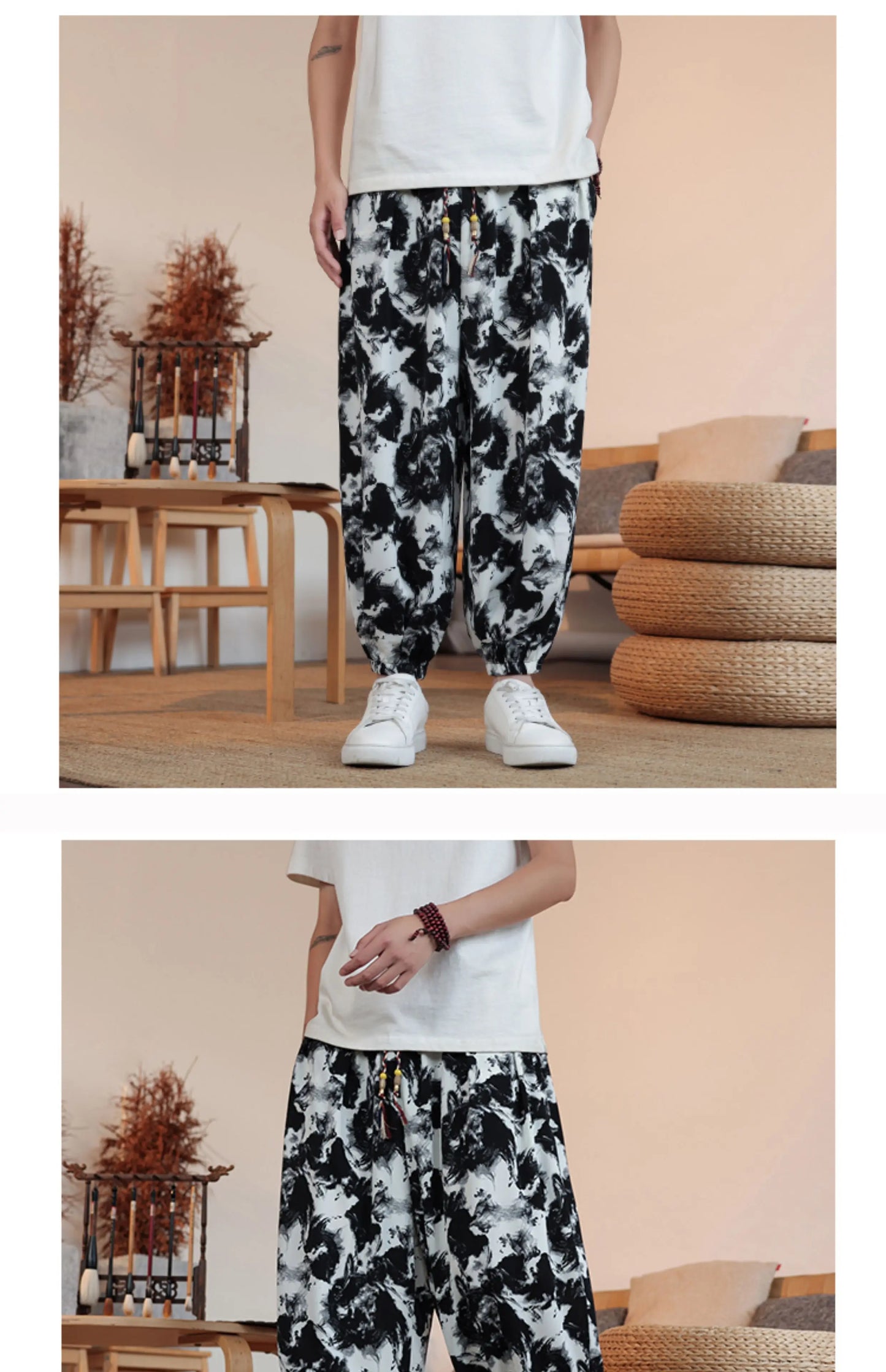 Summer Men Wide-leg Pants Male Retro Harem Pants Mens Hiphop Streetwear Harajuku Style Casual Pants Women Jogging Trousers