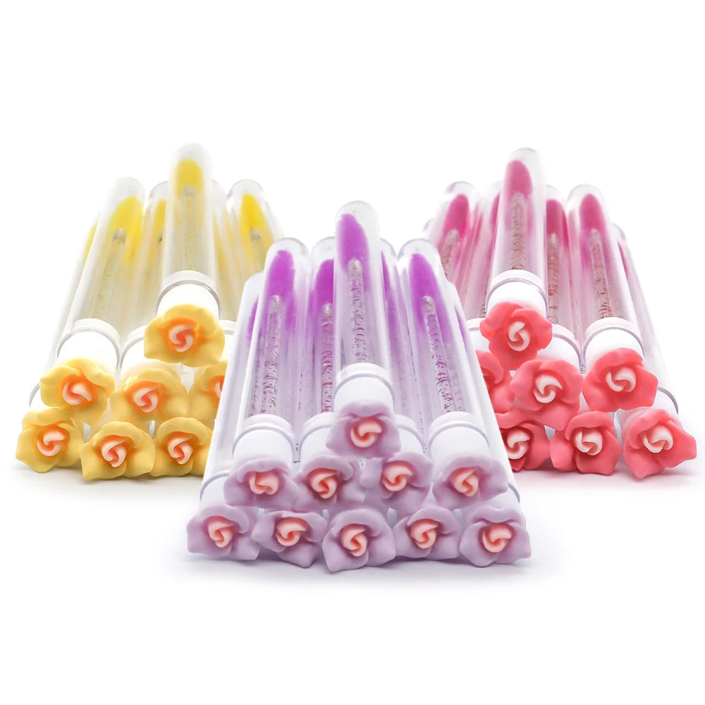 10/50Pcs Flower Eyelash Brush Tube Disposable Mascara Wands Tube Reusable Lash Spoolies Brush Dust-proof Cleaner Storage Tubes