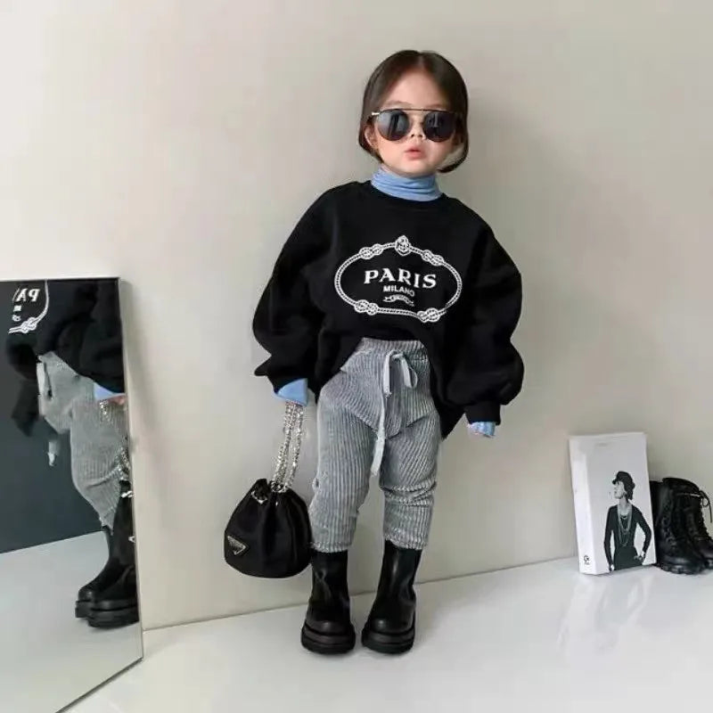 Fashion Baby Girl Boy Sweatshirt Infant Toddler Child Hoodie Fleece Casual Letter Print Top Outfit Baby Clothes 1-10Y
