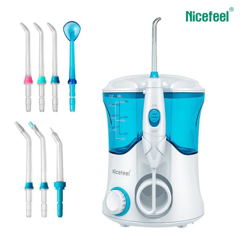 Nicefeel Ultrasonic Oral Irrigator Water Jet Flosser 600ML Water Tank Jet Tips Teeth Cleaner Dental Water Flosser 7 Nozzle