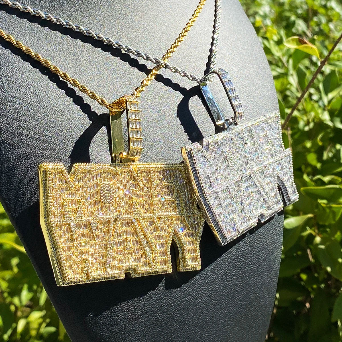 Aokaishen Iced Out Money Wayy Necklace Pendant for Men Prong Setting Real Gold Plated Hip Hop Jewelry