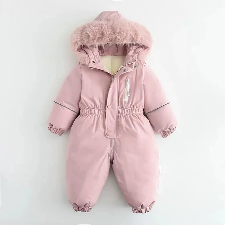 Pink Warm and Thick Boys and Girls Ski Velvet Lining Clothes Jumpsuit  2025 Winter New Children's Clothing Jumpsuit 1-5Y Parka