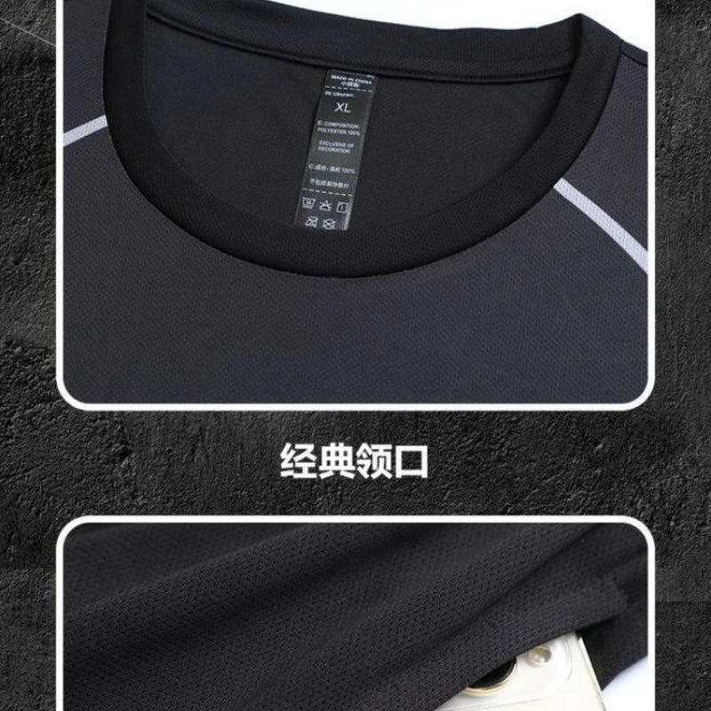 Summer Casual Sports Suit Men Short-sleeve Breathable Outdoor Morning Night Jogging Training Suit Loose Gym Quick Drying Clothes