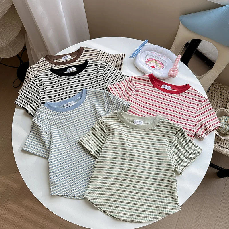 Children's Short Sleeve Boys Girls Summer New Striped T-shirt Baby Thin Bottoming Shirt Casual Wear