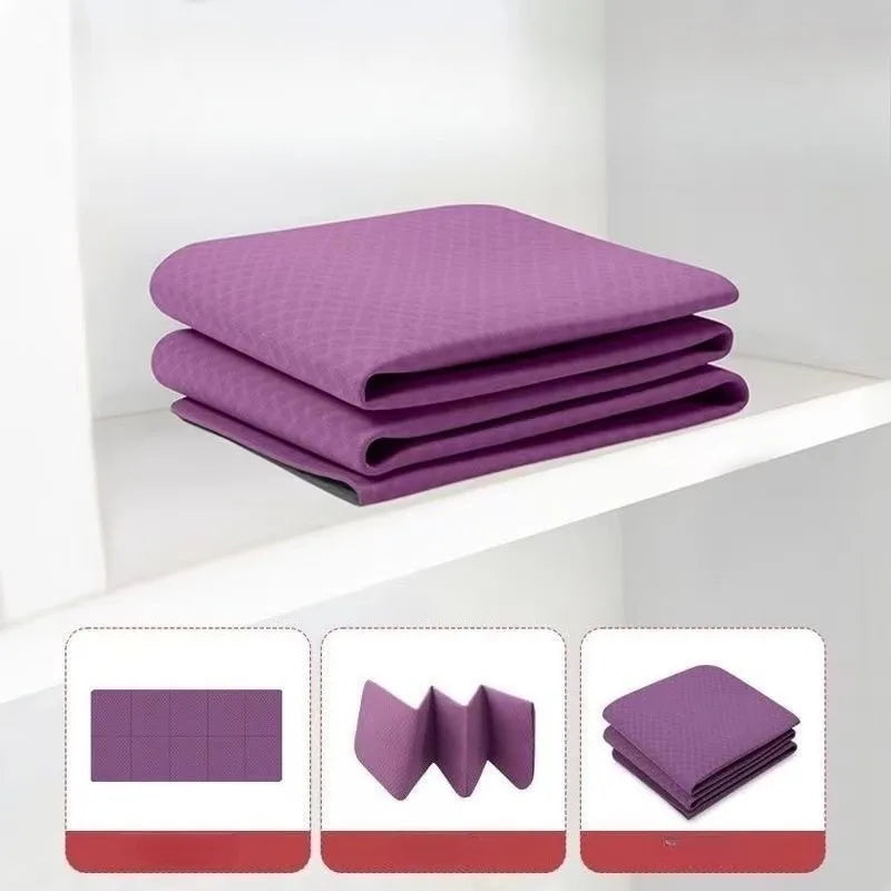 TPE Folding Yoga Mat Sports Anti Slip Shock-absorbing Fitness Folding Mat High-density 6mm Portable Belt Wear-resistant Rest Mat