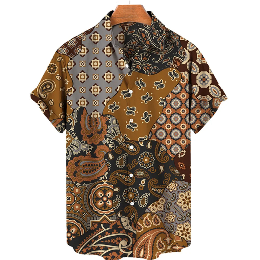 2023 Cashew Flower Shirt Men's Casual Fashion Hawaiian Lapel Hd Printing Loose Short-sleeved Top Wholesale